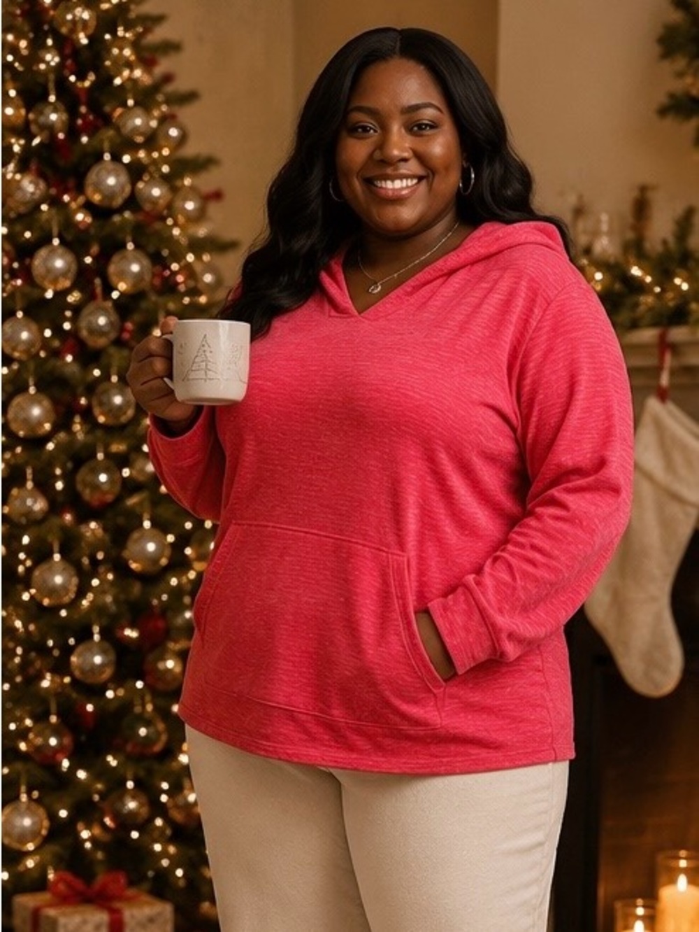 Honey & Lace Soft Lightweight Hooded Pullover - Coral Pink